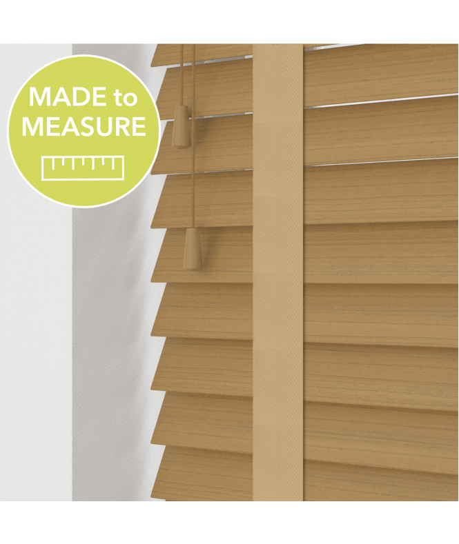 Sunwood Sahara Oak Made To Measure Faux Wooden Venetian Blinds 50mm Slats With Tapes