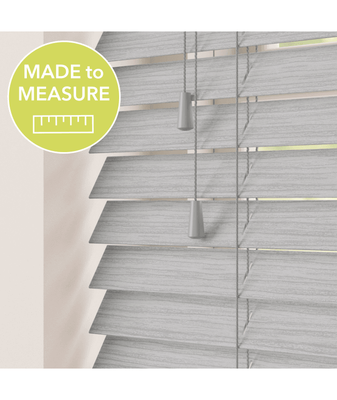 Sunwood Silver Birch Made To Measure Faux Wooden Venetian Blinds 50mm Slats With Strings