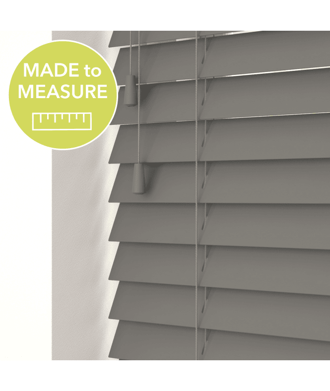 Sunwood Smooth Grey Made To Measure Faux Wooden Venetian Blinds 50mm or 35mm Slats With Strings