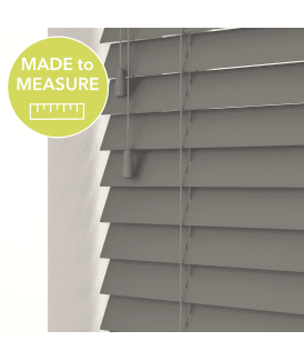 Smooth Grey Made To Measure Faux Wooden Venetian Blinds 50mm or 35mm Slats With Strings