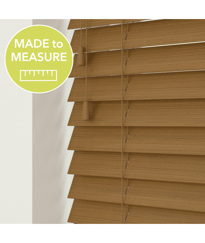 Sunwood Truffle Made To Measure Faux Wooden Venetian Blinds 50mm or 35mm Slats With Strings
