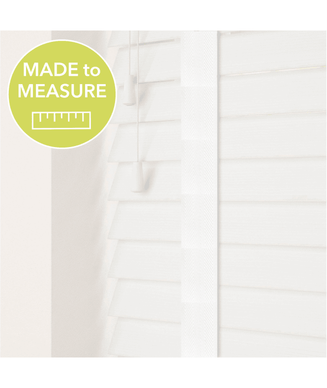 Sunwood Ultra White Made To Measure Faux Wooden Venetian Blinds 50mm or 35mm Slats With Tapes
