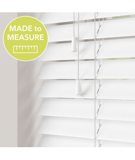White Gloss Made To Measure Faux Wooden Venetian Blinds 50mm Slats With Strings