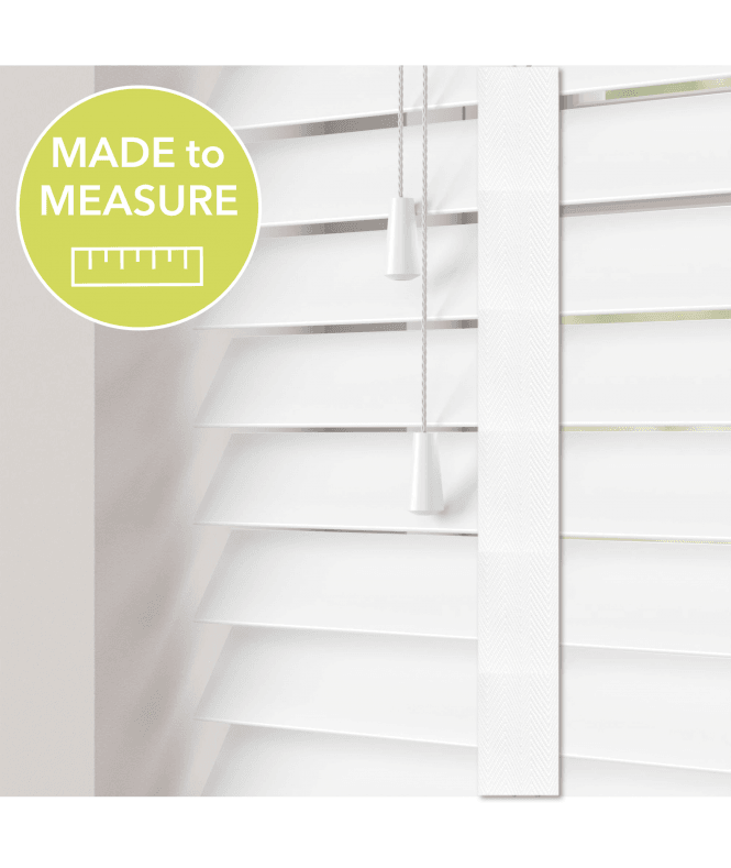 Sunwood White Gloss Made To Measure Faux Wooden Venetian Blinds 50mm Slats With Tapes