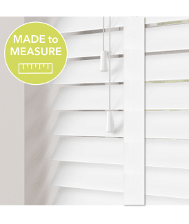 White Gloss Made To Measure Faux Wooden Venetian Blinds 50mm Slats With Tapes