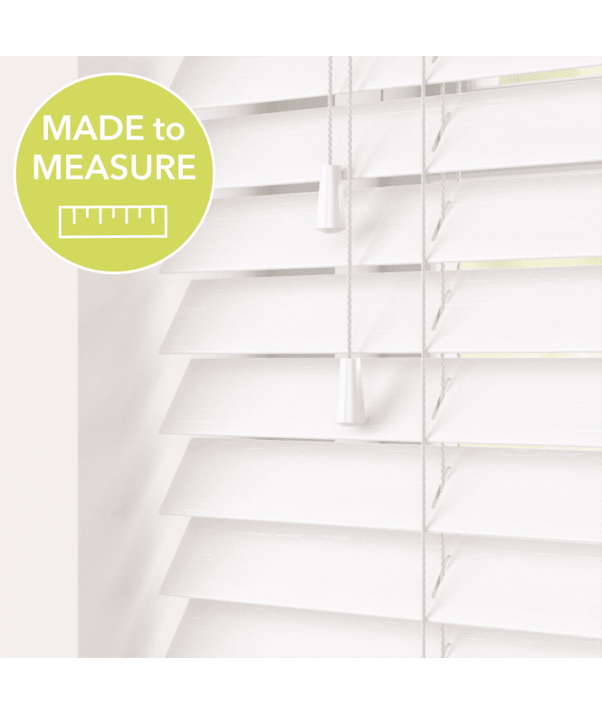 Sunwood White Made To Measure Bamboo Wood Venetian Blinds 50mm Slats With Strings
