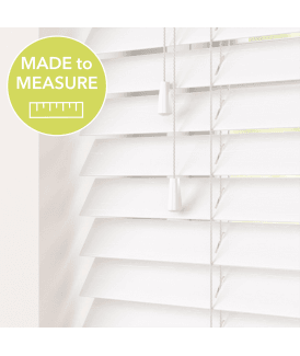 White Made To Measure Bamboo Wood Venetian Blinds 50mm Slats With Strings
