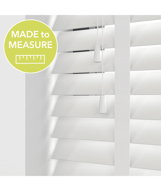 Sunwood White Made To Measure Bamboo Wood Venetian Blinds 50mm Slats With Tapes