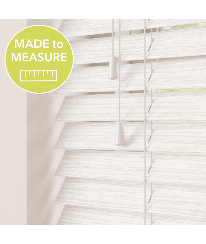 Sunwood White Oak Made To Measure Faux Wooden Venetian Blinds 50mm Slats With Strings